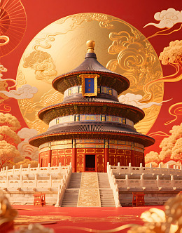 国潮风格天坛建筑