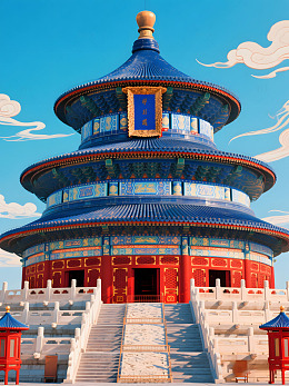 天坛国潮风格插画