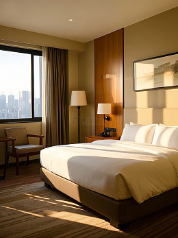 现代酒店客房内的整洁大床