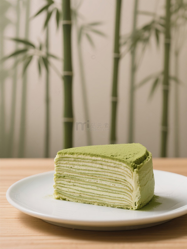 抹茶千层蛋糕静物摆拍