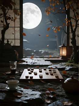 月下棋局秋夜静景