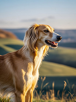 灵缇犬在山丘上眺望