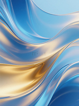 流动的金色与蓝色波纹抽象背景