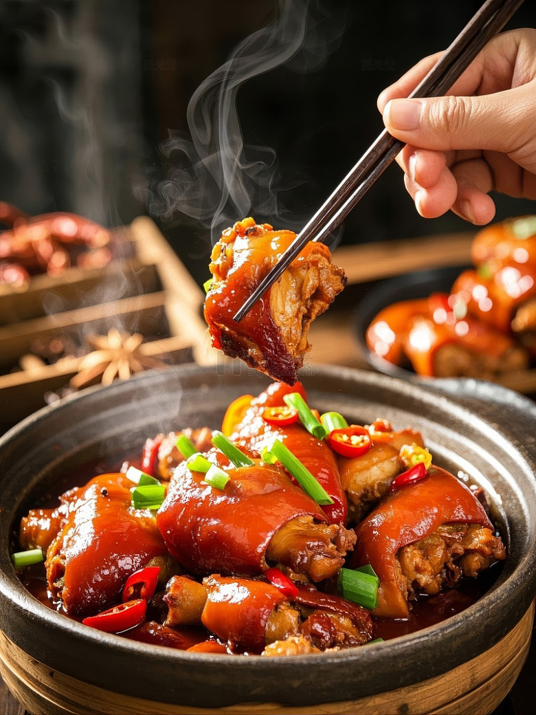 红烧猪蹄配青椒红椒