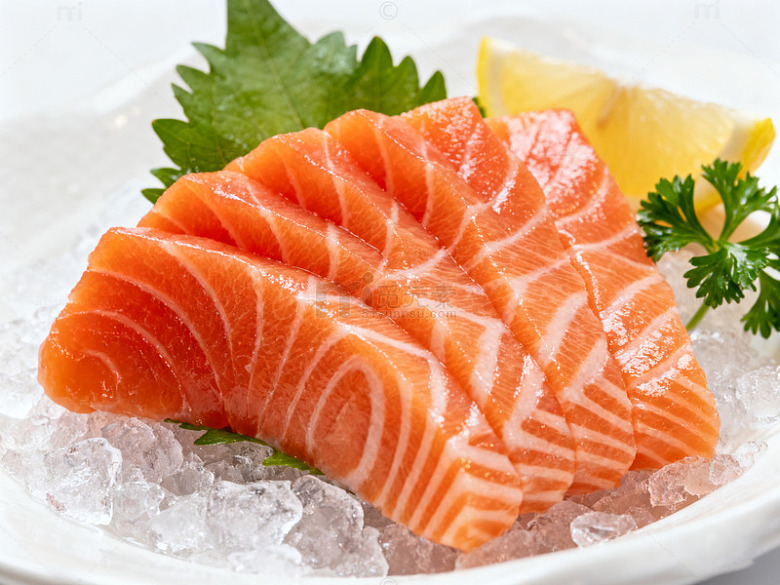 新鲜生鲜海鲜三文鱼片生食材物