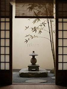 中式庭院的氛围感竹枝背景