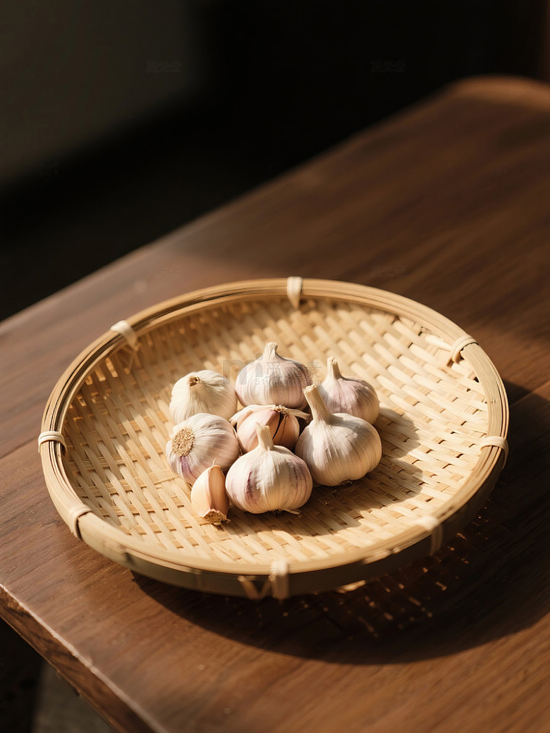 堆叠新鲜大蒜特写