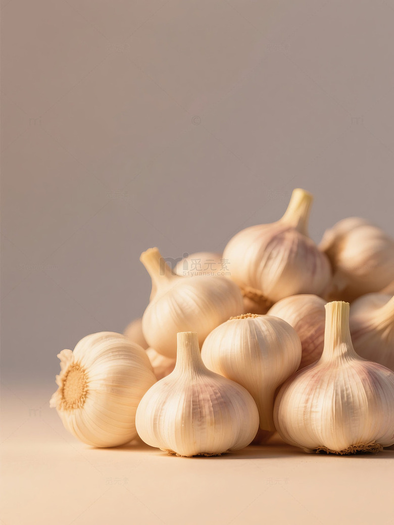 堆叠的新鲜大蒜特写