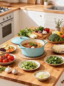 厨房食材准备与炖菜美食拍摄