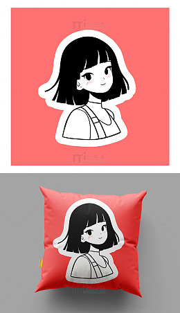 卡通手绘少女抱枕图案