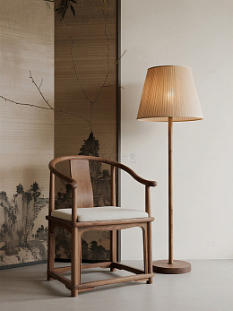 中式实木椅与落地灯室内陈设