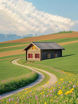 花田小屋与蜿蜒小径