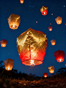 夜空中飘浮的孔明灯