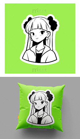 卡通风手绘少女抱枕图案