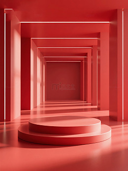 红色系现代展厅空间背景