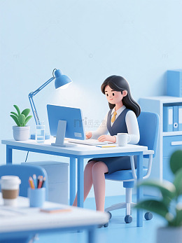 办公室女性专注工作场景