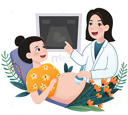 医生为孕妇做超声检查医用插画