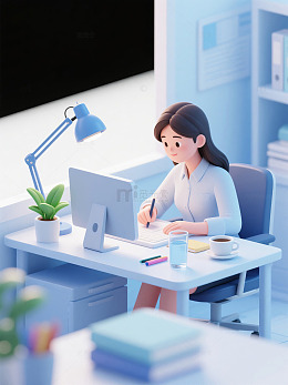 女性在办公桌前使用电脑