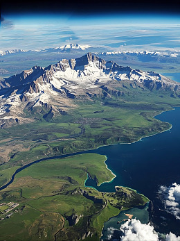 雪山湖畔高空俯瞰景观
