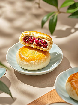 玫瑰鲜花饼和茶点摆盘
