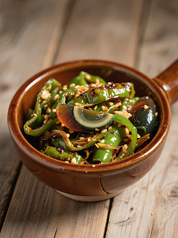 瓦罐中的青椒皮蛋凉菜