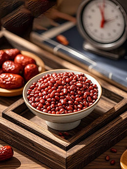 红小豆与红枣静物摆拍