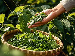 采摘新鲜茶叶的场景