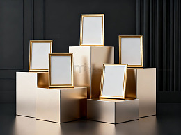 金色空白相框错落陈列于展台上