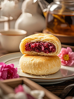 玫瑰鲜花饼摆盘特写