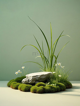 绿植石景绿色产品背景