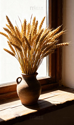 麦束陶罐窗台留白1