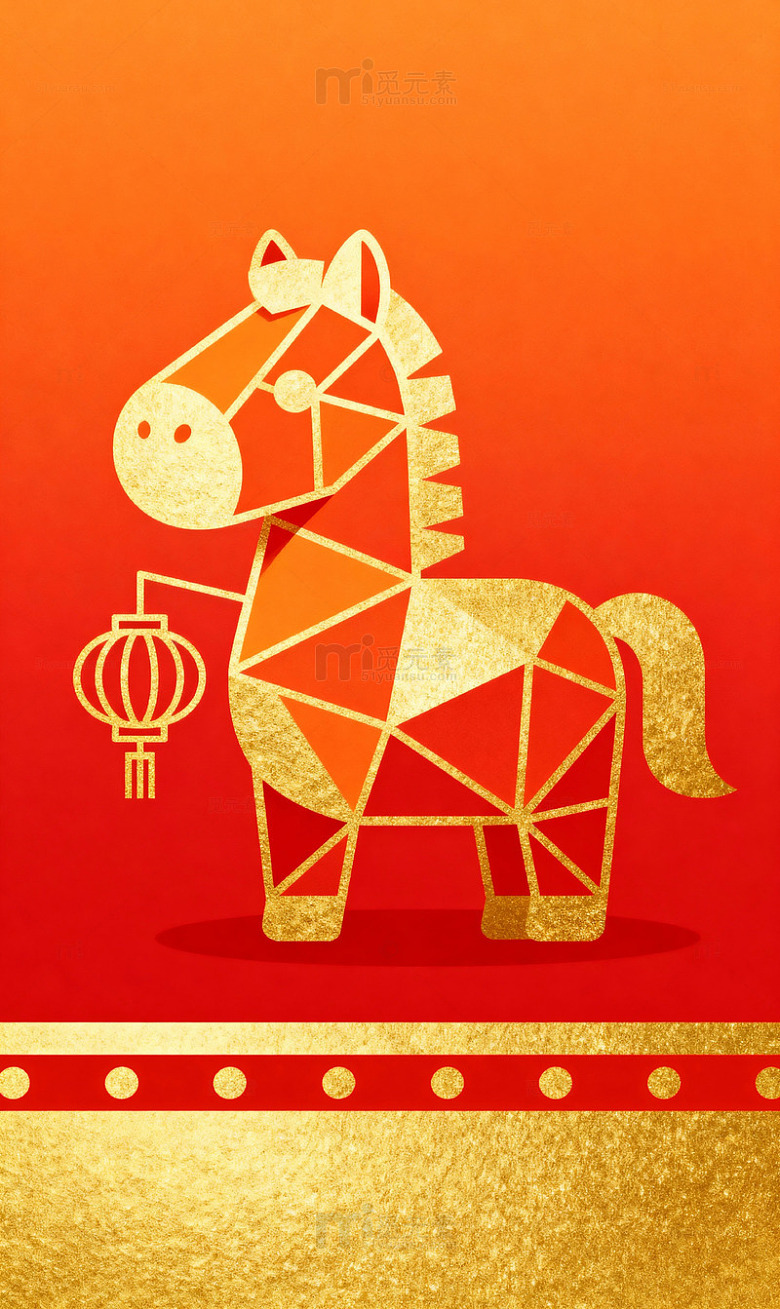卡通金色小马红色背景