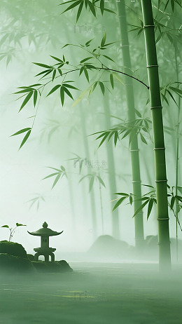 绿色竹林风景禅意图