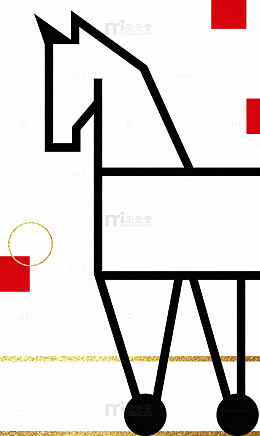 白底黑线几何抽象马