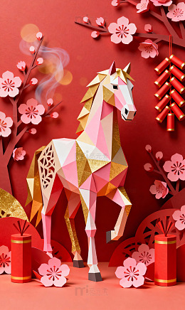 剪纸骏马梅花爆竹