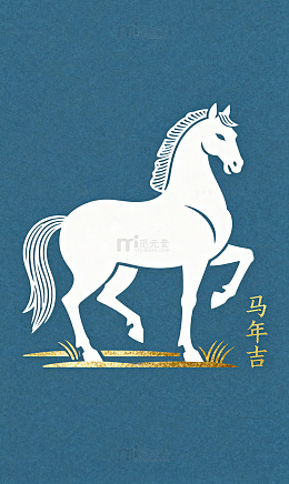 蓝底白线皮影骏马