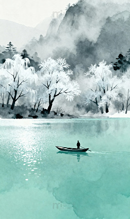 青灰色水墨山水1