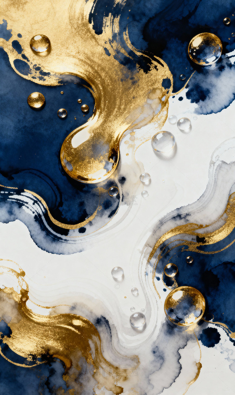金白水墨流体露珠