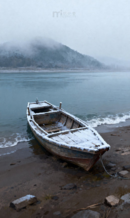 废弃渡口木船霜华