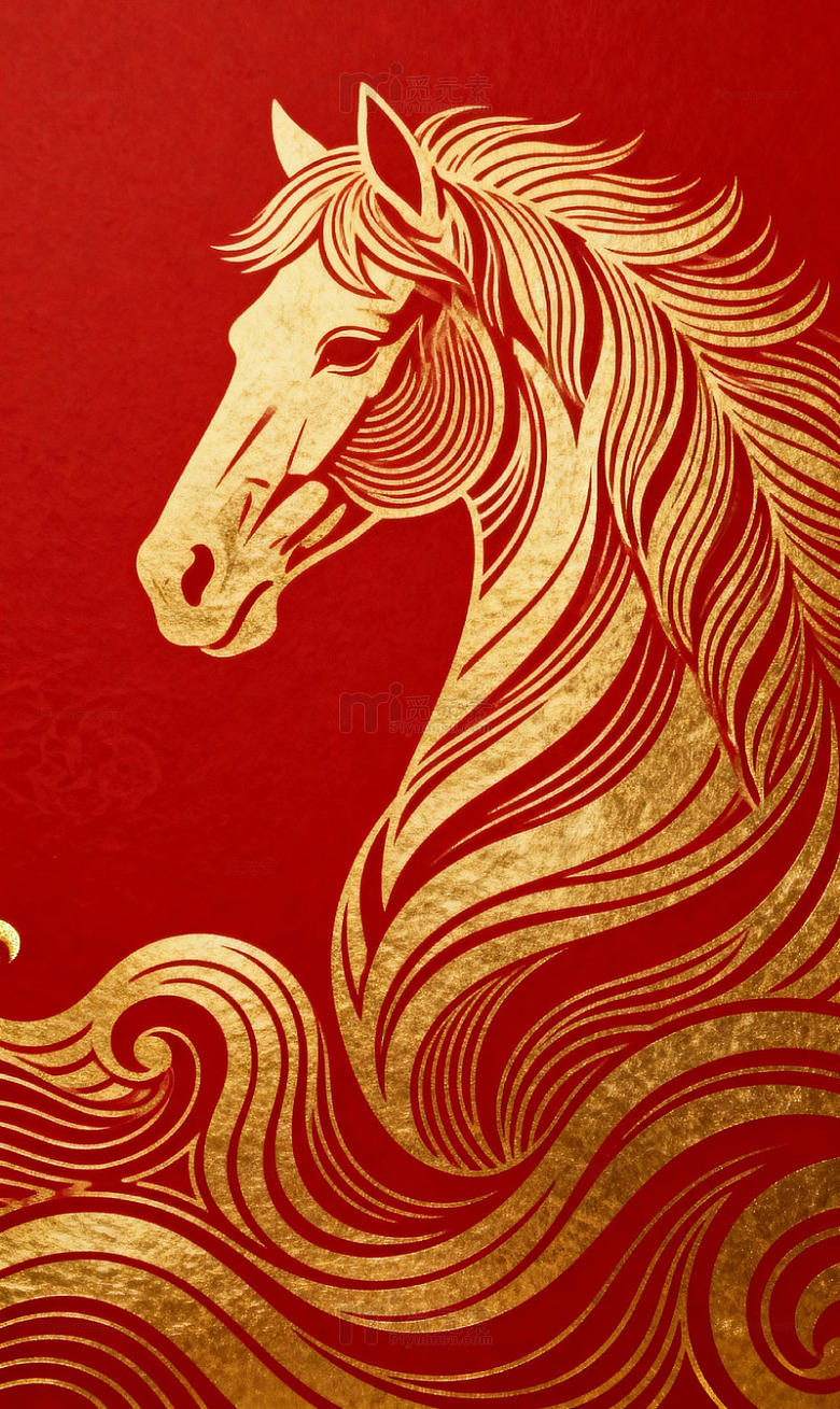 红底金线波浪马鬃纹