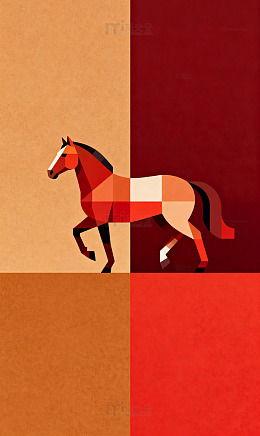 分割色块赭石暗红马