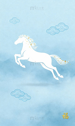 浅蓝白线骏马剪影廓