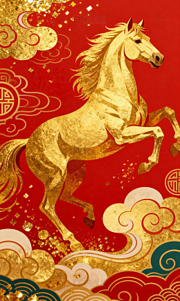 国潮金马流云金箔粒