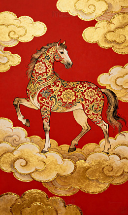 朱红金云纹样华马