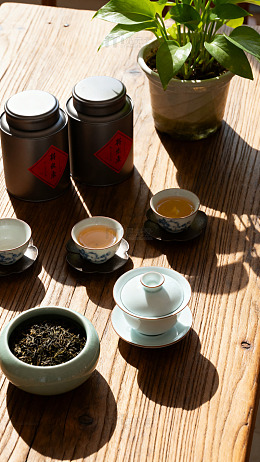 杯子喝茶特写