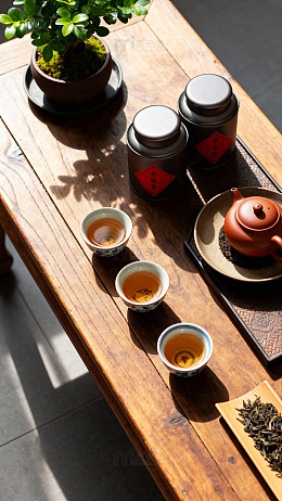 实木茶桌茶叶茶杯茶壶
