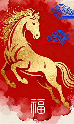 蓝色祥云骏马背景