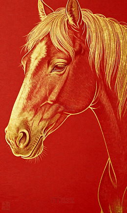 红底金祥云白线马纹1