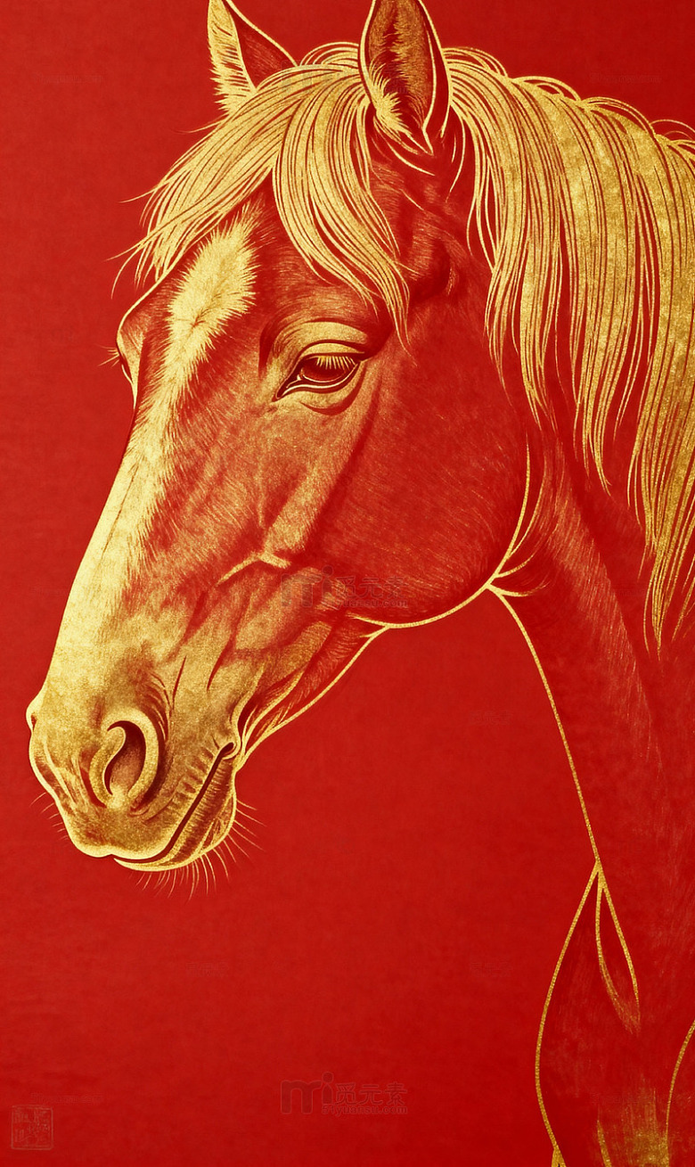 红底金祥云白线马纹1