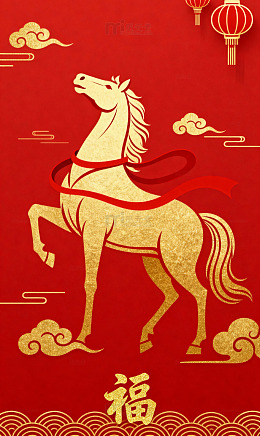 红底金线昂首飘带马